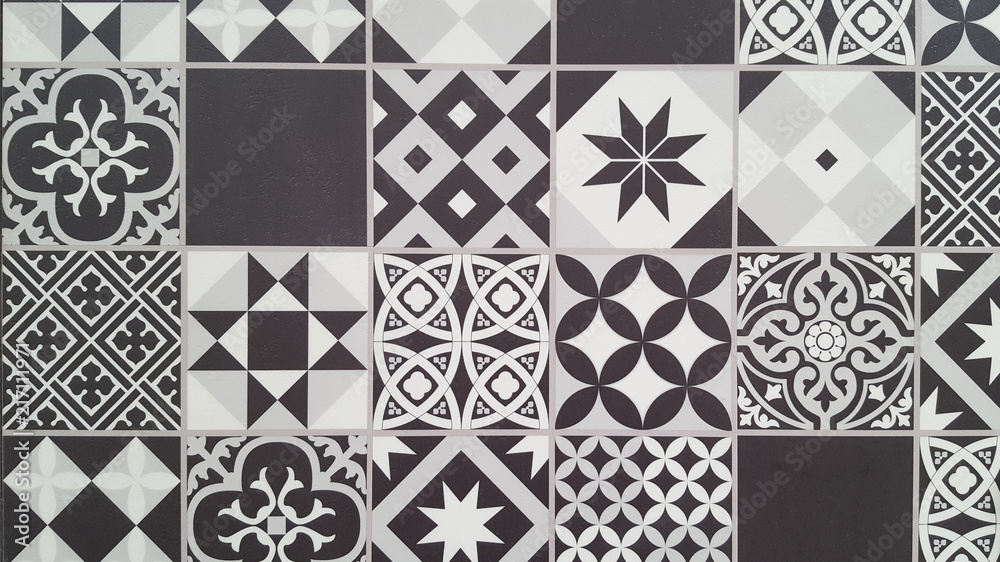 beautiful white black mosaic bring vintage style into wall decor - obrazy, fototapety, plakaty 