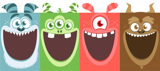 Cartoon monsters set. Vector illustration of different monsters expressions. Halloween design
