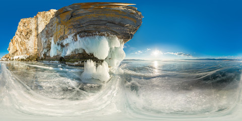 Cylindrical panorama 360 Rock on Olkhon Island on Lake Baikal ic