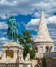 Statue Of Saint Stephen I In Front Of Fisherman's Bastion, Budapest