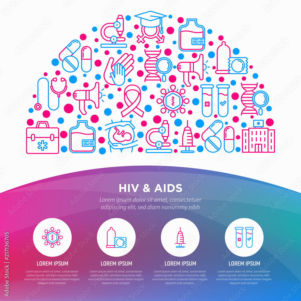 Vector de Stock HIV and AIDs concept in half circle with thin line ...