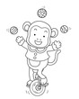 Coloring Circus Monkey Unicycle Illustration