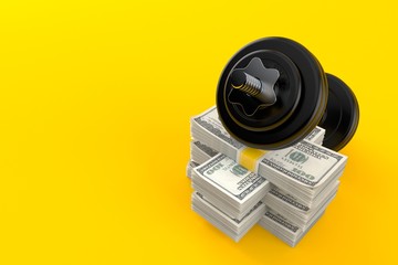 Canvas Print - Dumbbell on stack of money