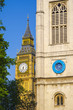 UK, England, London, Westminster, Houses of Parliament, Big Ben and Westminster Abbey, St Margaret's Church tower