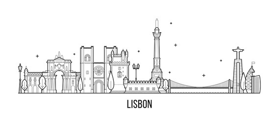 Wall Mural - Lisbon skyline, Portugal vector big city buildings