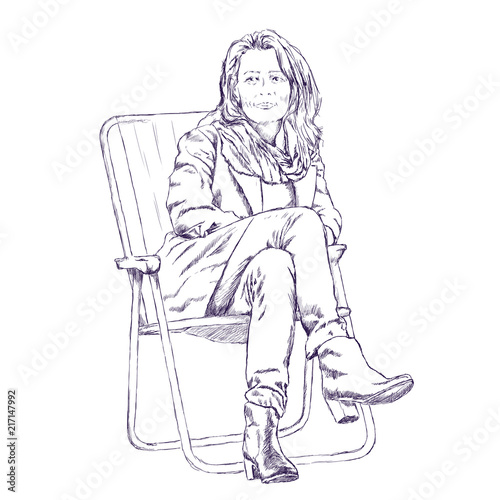Young Woman Relaxing On Lounge Chair Hand Drawn Sketch Buy This Stock Illustration And Explore Similar Illustrations At Adobe Stock Adobe Stock