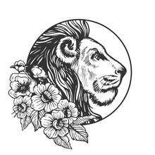Lion Head Animal Engraving Vector