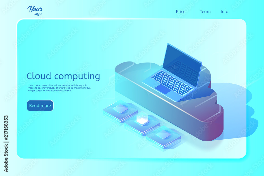 Cloud computing web page template. Isometric vector illustration ...