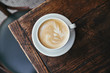 © LIGHTFIELD STUDIOS - top view of cup of fresh coffee on rustic wooden table