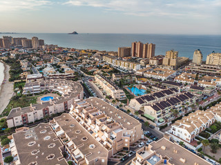 Wall Mural - Apartments, pools and park of La Manga, Cartagena, Murcia, Spain, Summer 2018 from drone