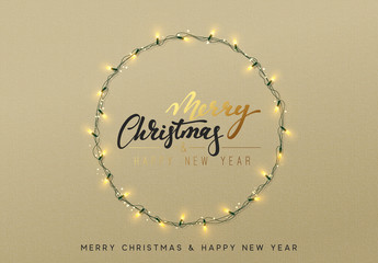 Wall Mural - glowing christmas lights wreath for xmas holiday greeting cards design.