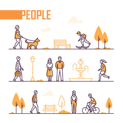 city life - set of line design style elements