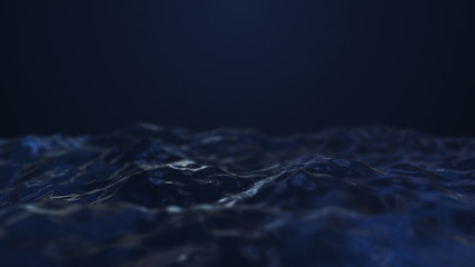 Canvas Print - 3d render Dark blue abstract waves on dark background