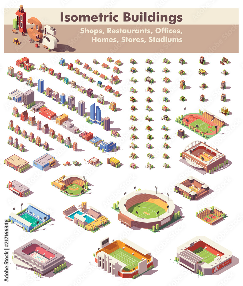 Vector isometric buildings collection Stock Vector | Adobe Stock