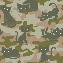 Vector Seamless Camouflage Pattern With Cats