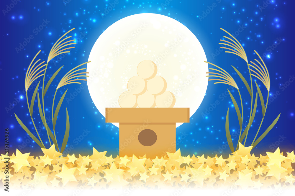 Plakat Background Wallpaper Vector Illustration Design Image Japan China Asia Free Size 背景 壁紙 ベクター イラスト 無料 無料素材 バックグラウンド フリー素材 和風素材 日本 和風背景素材 お月見 十五夜 秋 満月 日本の伝統行事 すすき