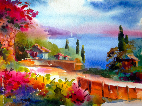 Watercolor Colorful Bright Textured Abstract Background Handmade
