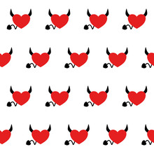 Red Devil Heart Seamless Pattern