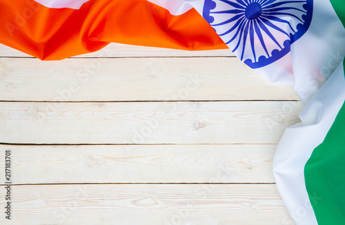 India Flag On Wood Texture Background Concept For 15 August