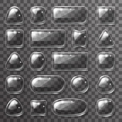 Glass plate game app ui glossy buttons icons transparent background design glossy elements vector illustration