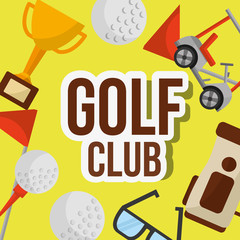 Poster - golf club ball trophy car bag flag glasses vector illustration vector illustration