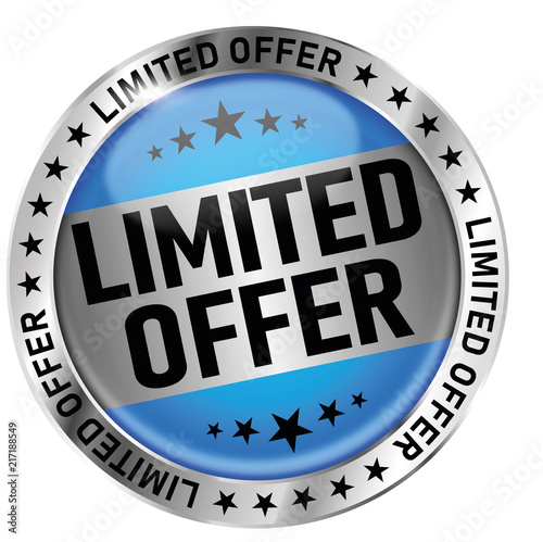 Fotografía blue limited offer round glossy medal icon seal badge
