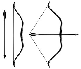 Bow and arrow icon vector. Stretched bow.