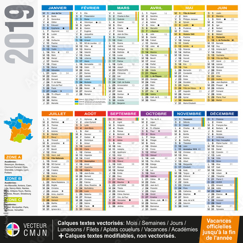 Fotografia Calendrier français 2019 avec vacances scolaires officielles