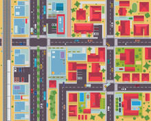 Top View Urban City Map Housing And Commercial Area Illustration
