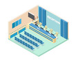 © naulicreative - Modern Hospital Reception Area Interior in Isometric View Illustration In Isolated White Background