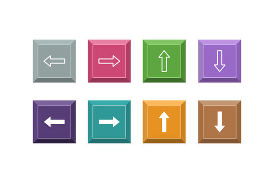 Set of colored buttons of arrows