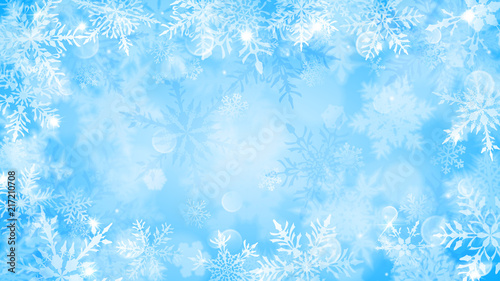 Christmas illustration with white blurred snowflakes, glare and sparkles on l...