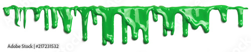 Fotomural Green slime like paint dripping isolated on white