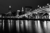 Fototapeta  - The Cleveland skyline at night, from Heritage Park, in Cleveland, Ohio