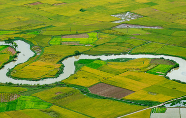 amazing landscape rice field on Bac Son, Viet Nam, above rice terraces in a beautiful day rice field on Bac Son, Viet Nam