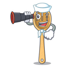 Poster - Sailor with binocular wooden fork mascot cartoon