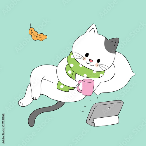 Cartoon Cute Autumn Cat Relax Vector Buy This Stock Vector And Explore Similar Vectors At Adobe Stock Adobe Stock