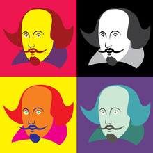 Vector Illustration Of William Shakespeare In Four Color Schemes On An Isolated White Background