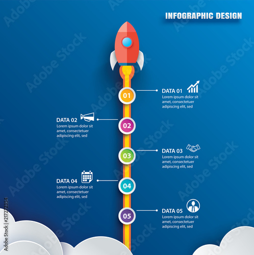 Fotografía Startup infographic with 5 circle vertical data template