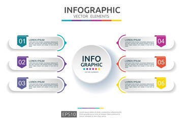 Poster - 6 steps infographic. timeline design template with 3D paper label. Business concept with options. For content, diagram, flowchart, steps, parts, workflow layout, chart.