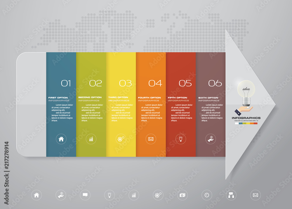 6 steps Infographics element arrow template chart for presentation ...