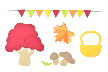 Wall Mural - Autumn set paper cut on white background - isolated
