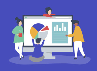 Poster - Characters of people analyzing graphs and diagrams illustration