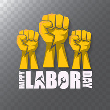 vector labor day Usa label or background. vector happy labor day poster or banner with clenched fist isolated on transparent background . Labor union icon