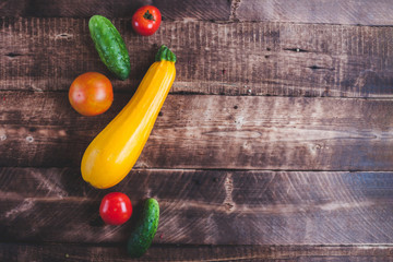 Fresh, homemade vegetables on a wooden background. Harvesting vegetables