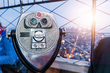 binocular, viewfinder on the roof of the high building in new york. observation point.