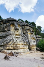 Sandstone Rock Sculptures Certovy Hlavy - Devils Heads Created By Vaclav Levy In 1840s	Near Zelizy, Czech Republic
