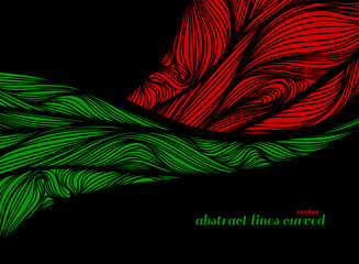 Wall Mural - Abstract green and red lines art pattern vector wallpaper on a black backgrounds