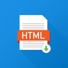 Poster - Download HTML button. Downloading document concept. File with HTML label and down arrow sign. Vector illustration.