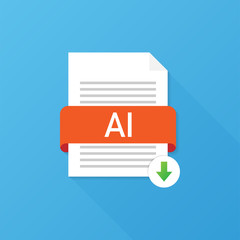 Fototapete - Download AI button. Downloading document concept. File with Ai label and down arrow sign. Vector illustration.